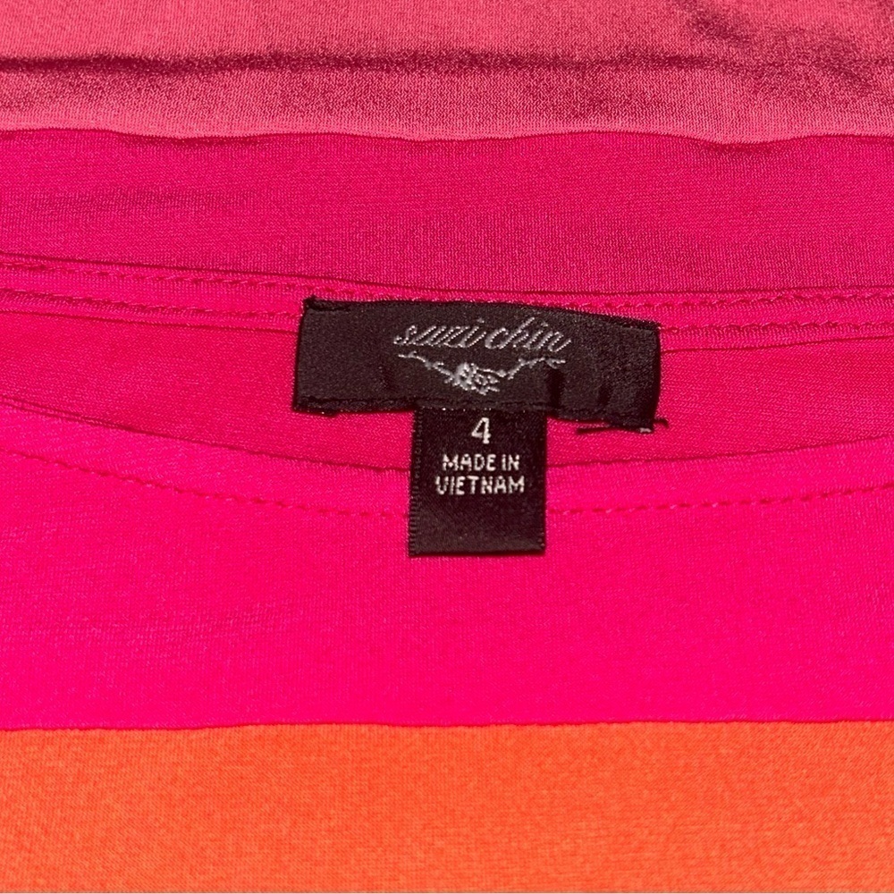 🍀 3 for $20 Suzi Chen Short Sleeve Dress Colorblock Hot Pink Orange Batwing - Picture 7 of 12